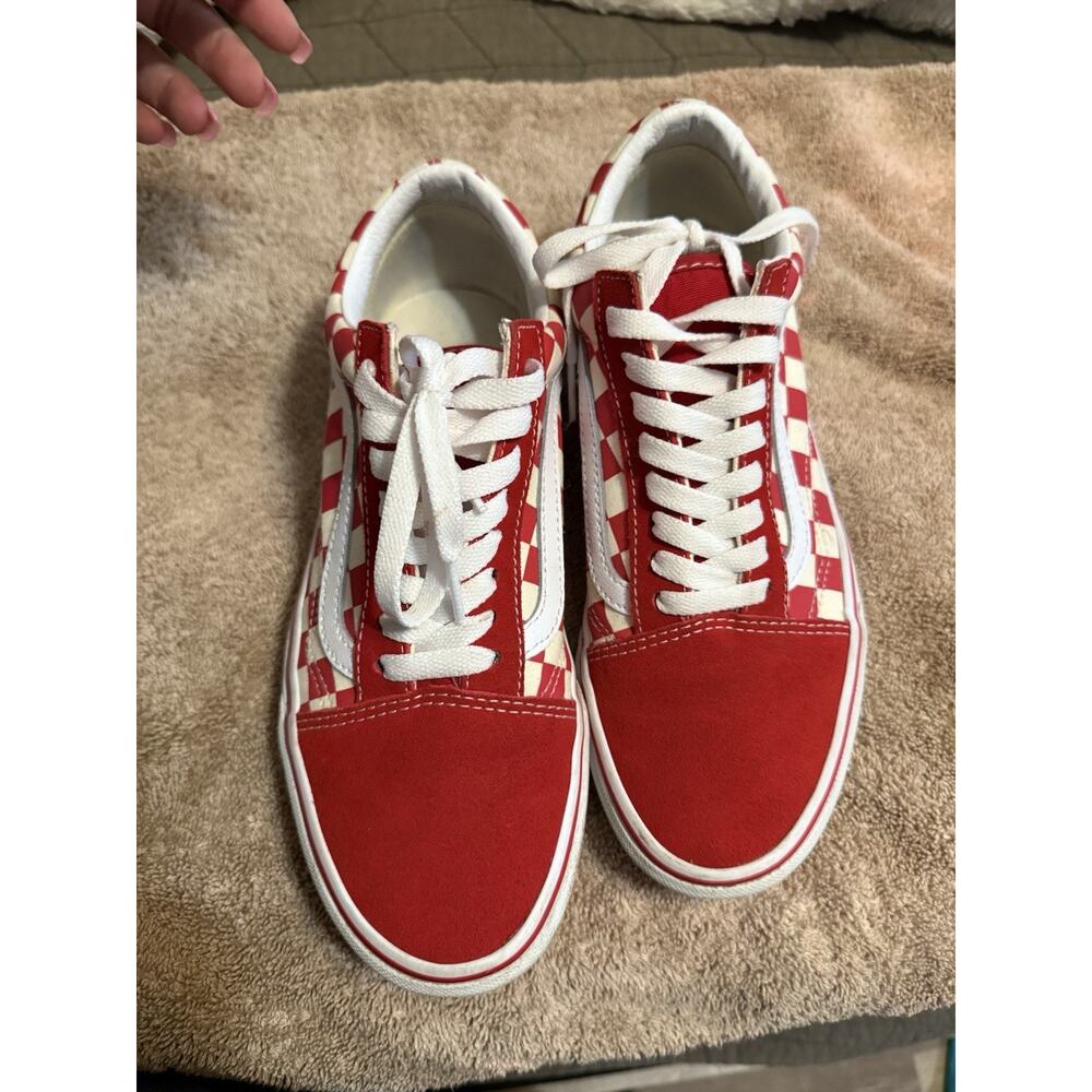 VANS Old Skool Red White Checkerboard Canvas Sneakers Men's US 7 Lace Up - Picture 3 of 8